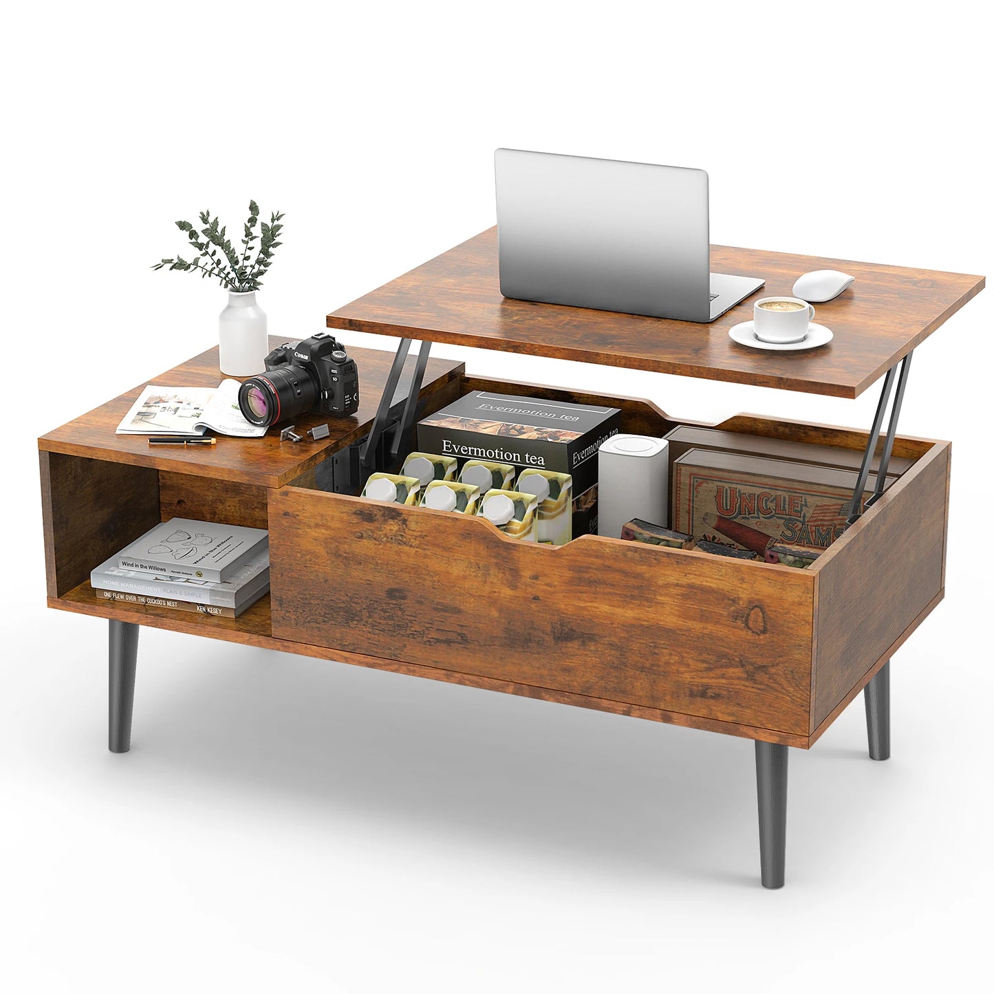 Easy Lift Top Tables, Adjustable Storage Shelf