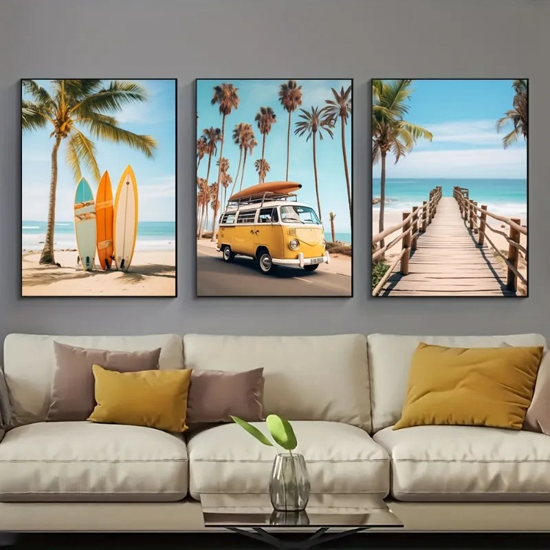 3 Pcs Framed Beach Wall Art Canvas