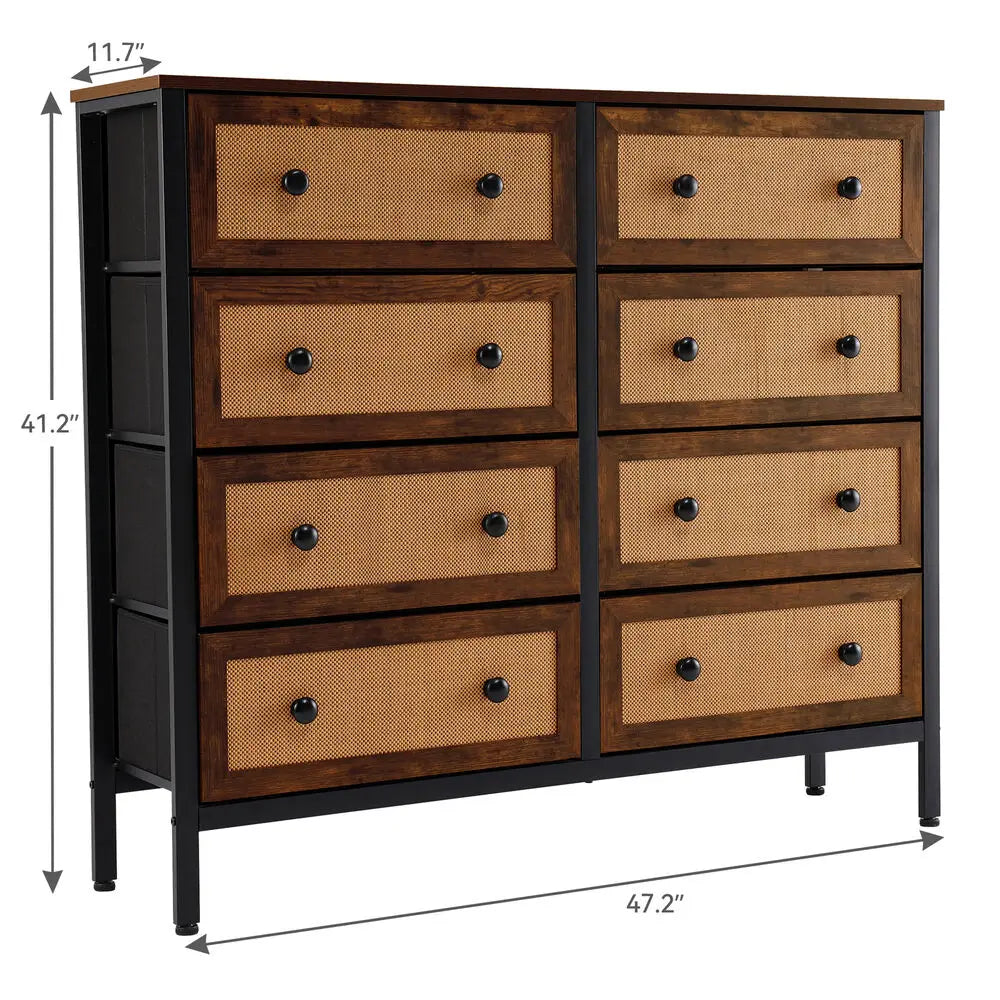 8 Drawer, Rattan Woven Dresser