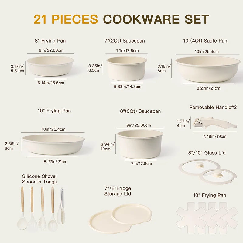 21 Piece Ceramic Pots and Pans Set
