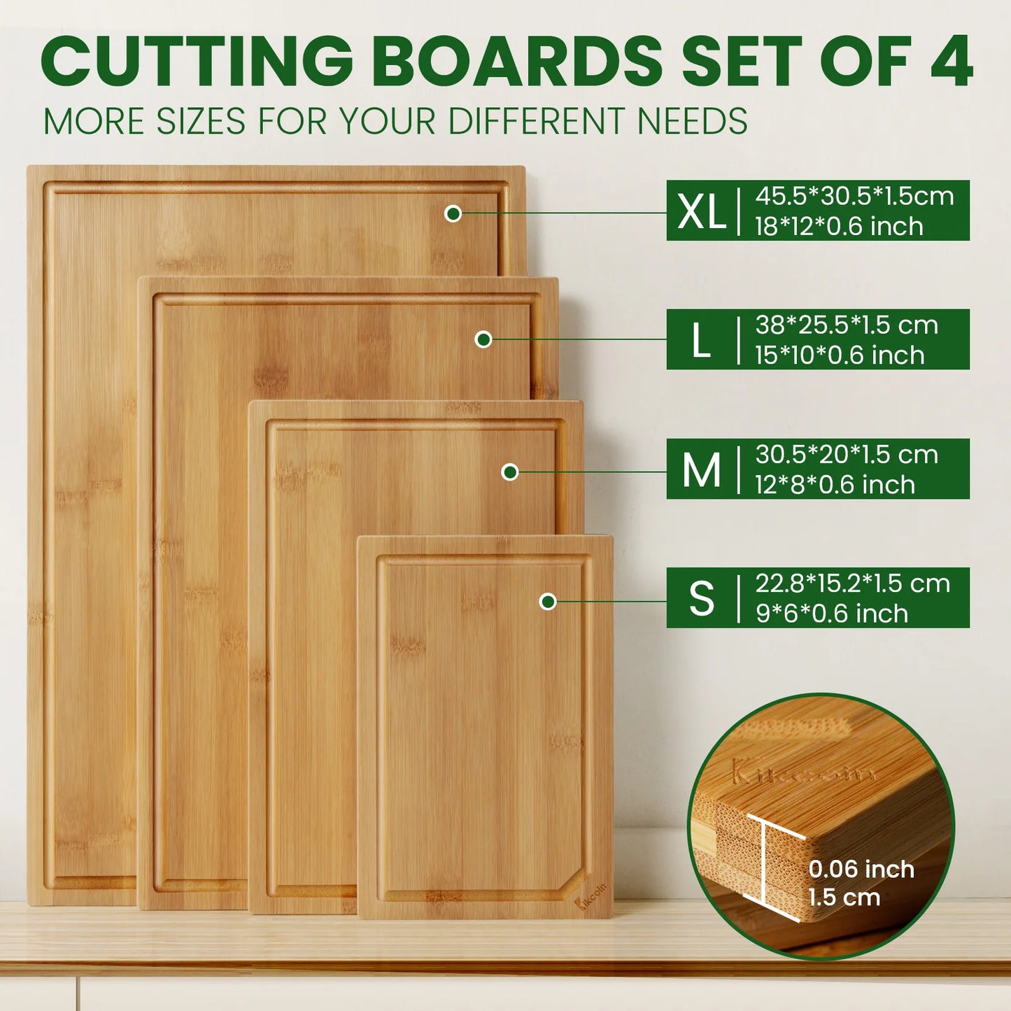 4-Piece Bamboo Cutting Board Set