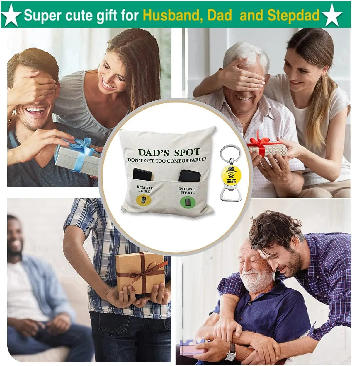 Father's Day Throw Pillow Case, Dad's Spot Throw Pillow Covers 18 x 18 Inch，2-Pocket, Dad Gifts from Daughter Son