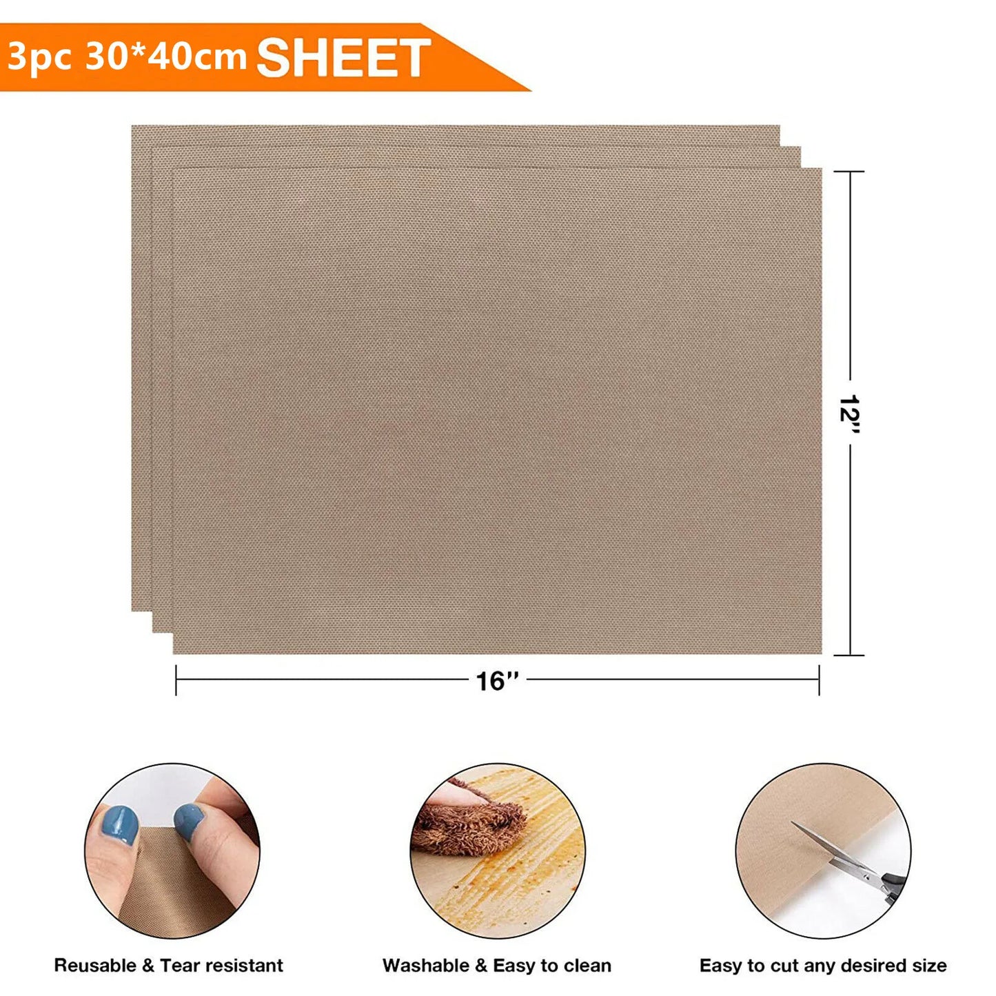 3pcs Reusable Heat Resistant Baking Sheet