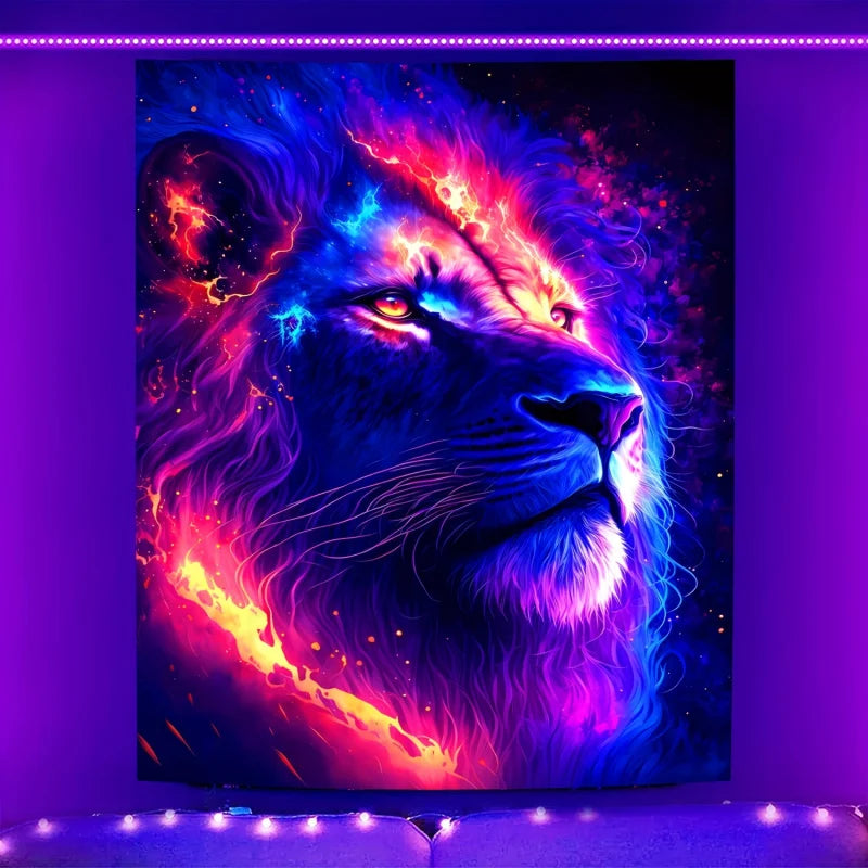 1pc Black Light Lion Tapestry