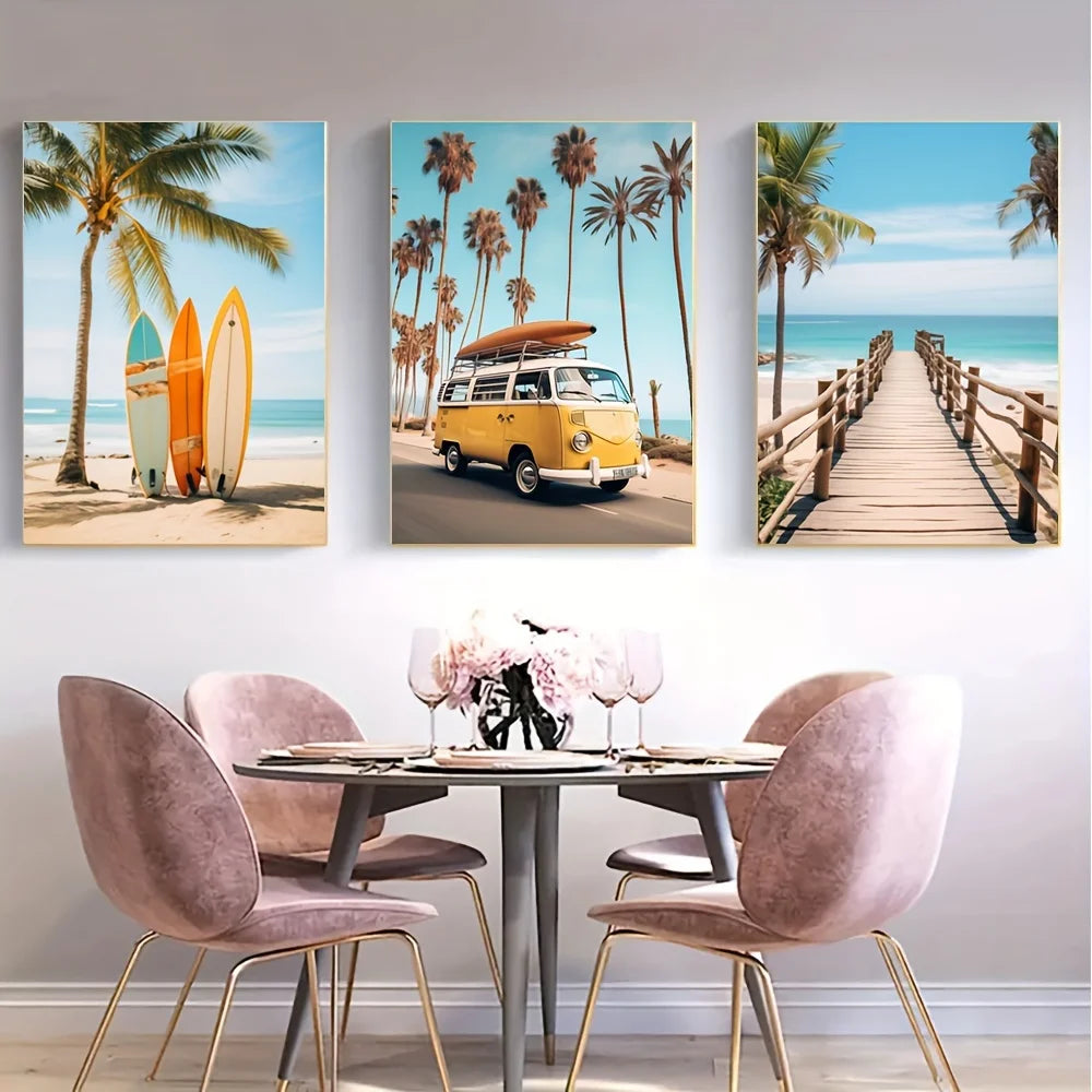 3 Pcs Framed Beach Wall Art Canvas