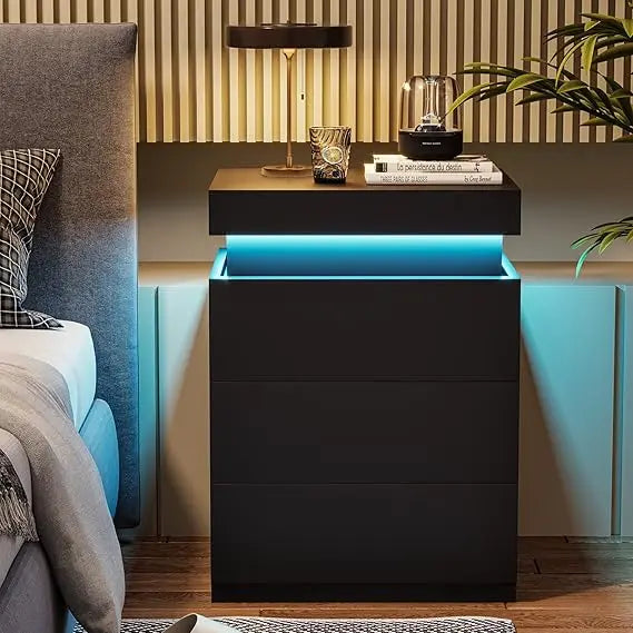 Nightstand with Charging Station and LED Lights