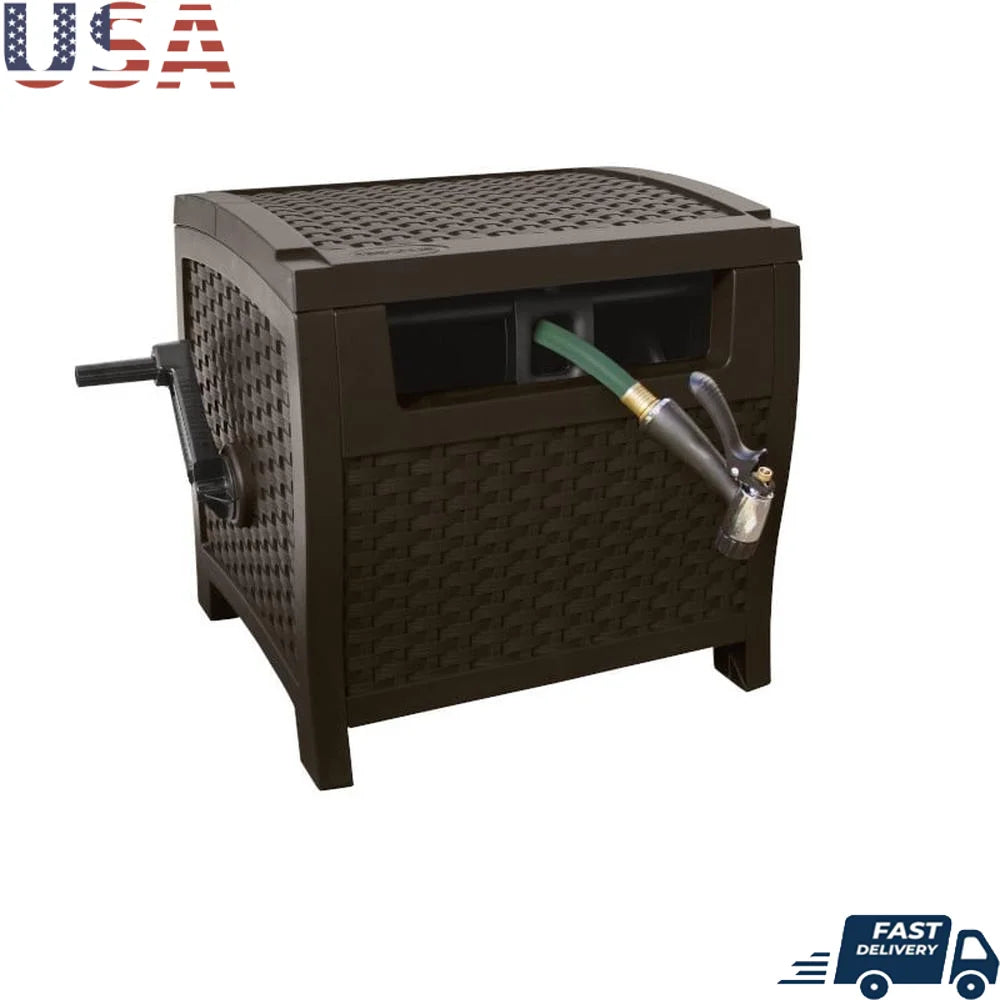 175ft Outdoor Smart Trak Garden Hose Reel     Resin Wicker Hideaway Smart Trak Hose Guide Weather Resistant Durable Storage Solution