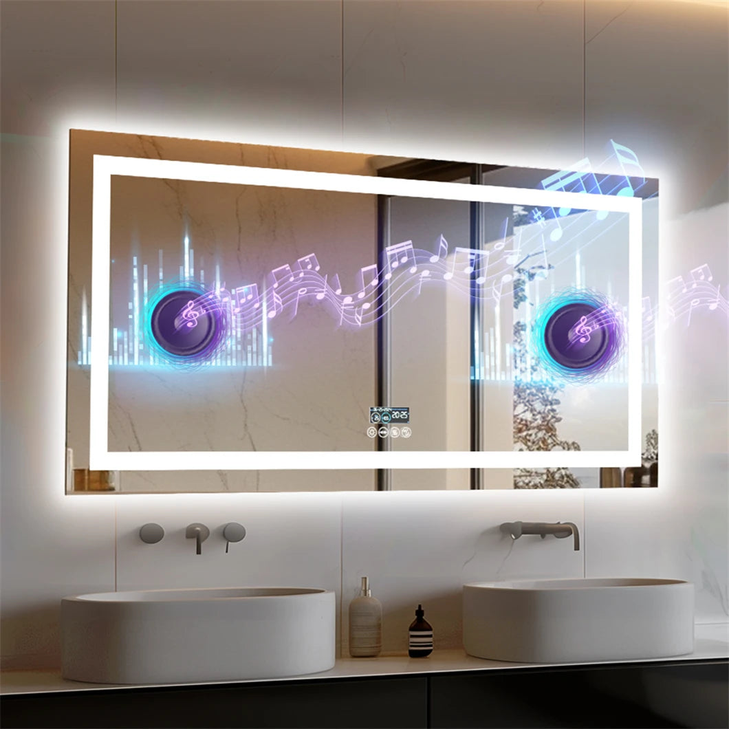 Wall Mounted Bathroom Mirror Bluetooth, Smart LED