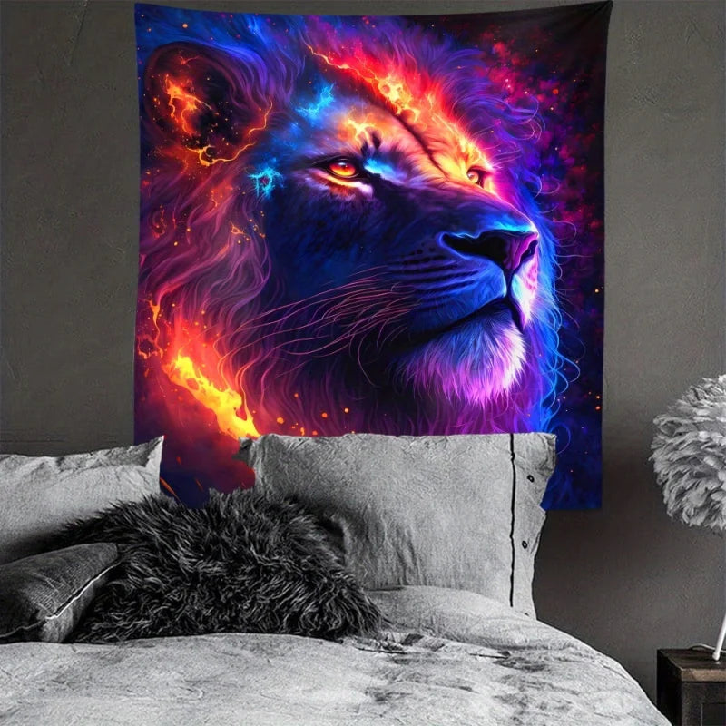 1pc Black Light Lion Tapestry