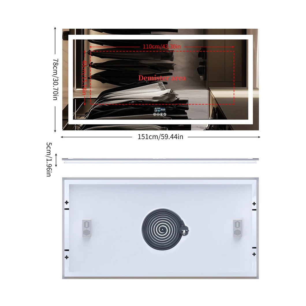 Wall Mounted Bathroom Mirror Bluetooth, Smart LED