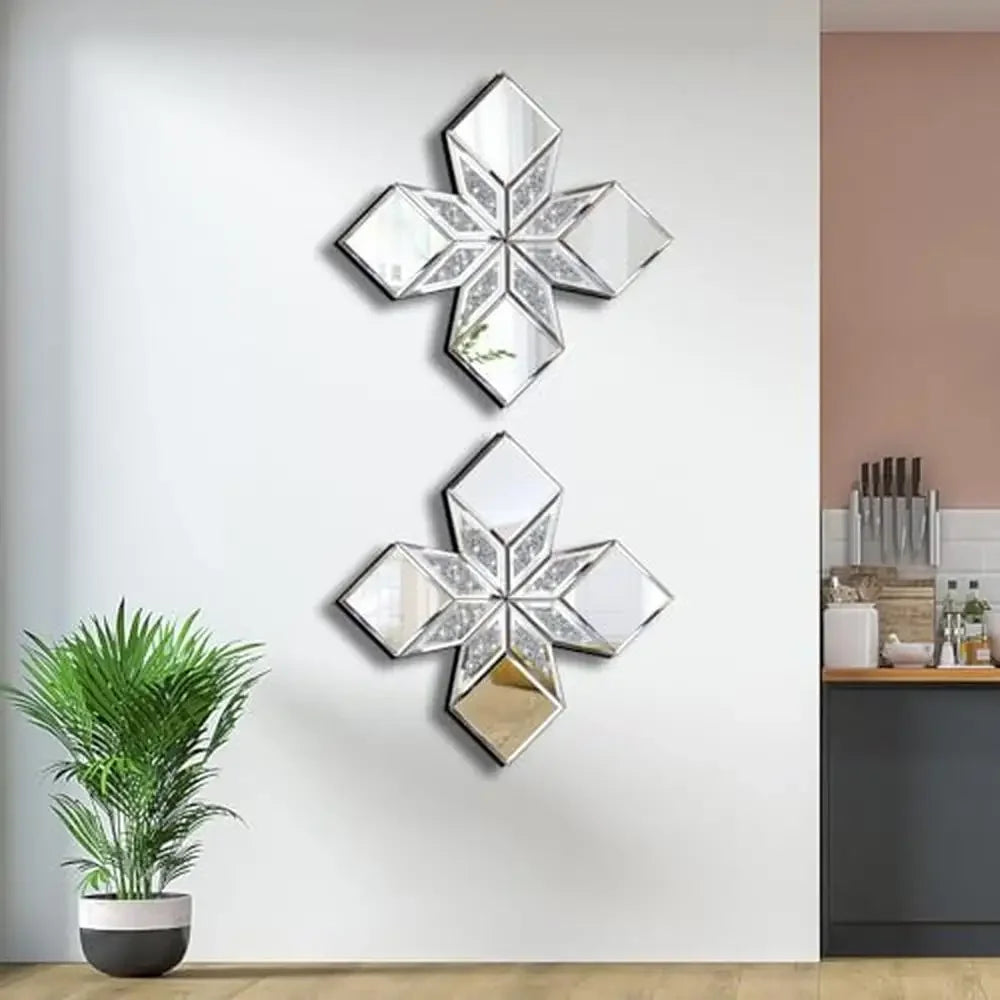 16.75x16.75" Diamond Shape Crushed Glass Mirrors