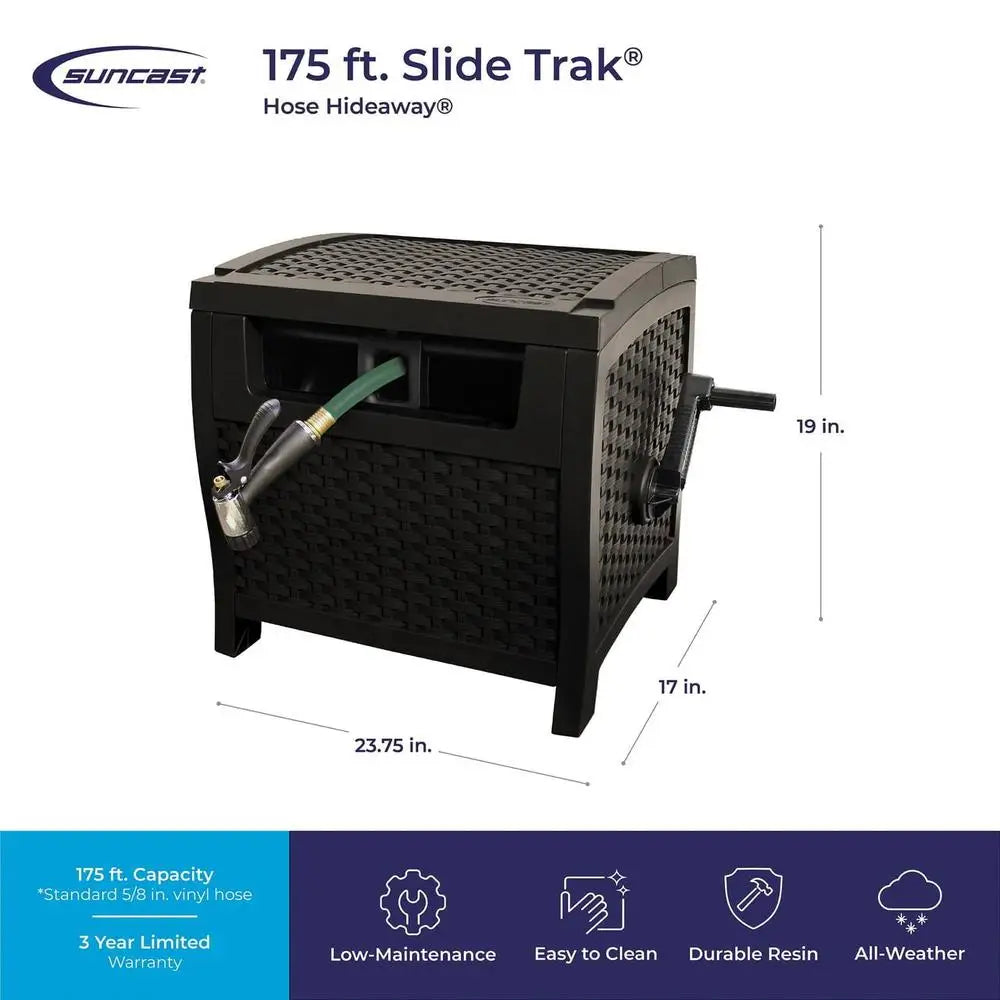 175ft Outdoor Smart Trak Garden Hose Reel     Resin Wicker Hideaway Smart Trak Hose Guide Weather Resistant Durable Storage Solution