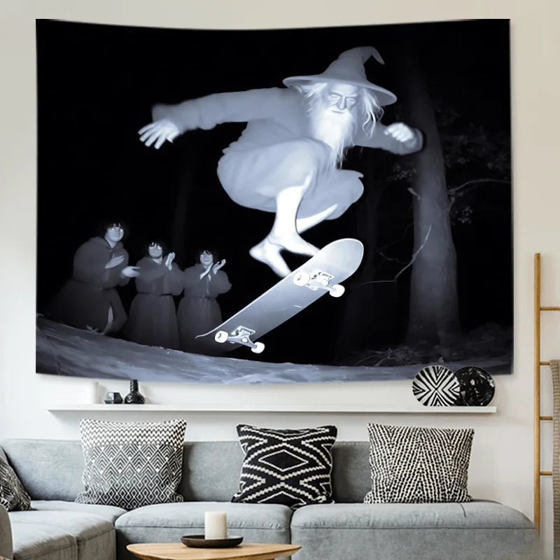 Skateboarding Old Man Tapestry