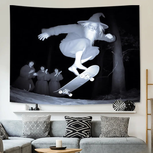 Skateboarding Old Man Tapestry