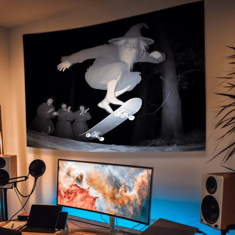 Skateboarding Old Man Tapestry