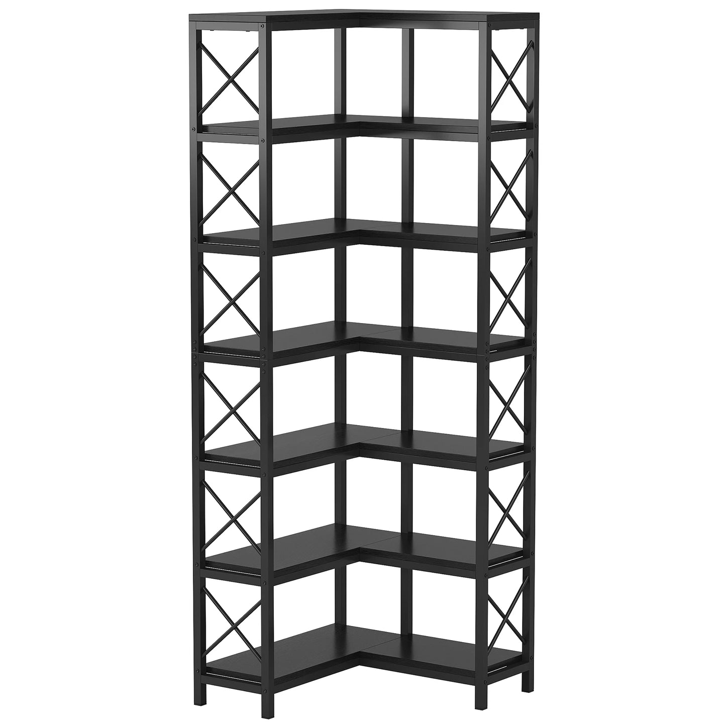 7-Shelf Metal Frame Corner Bookshelf