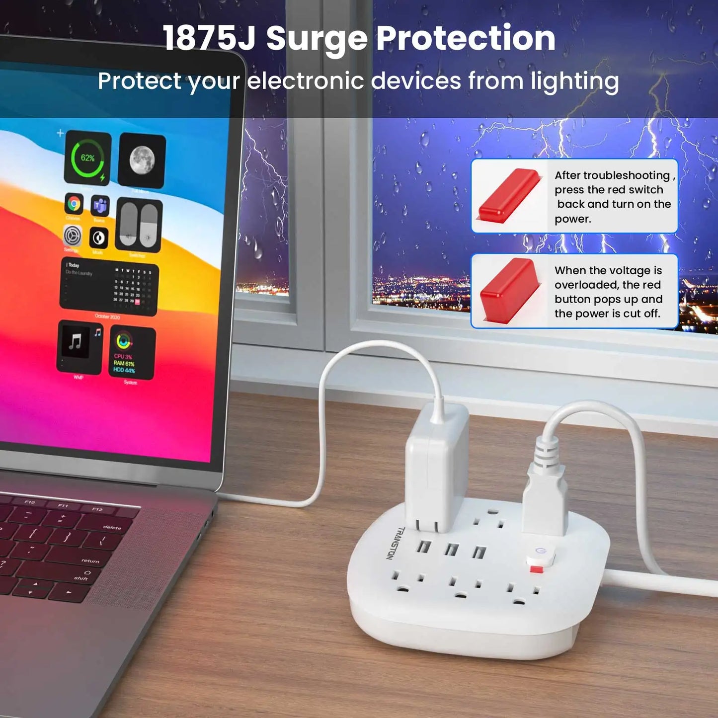 Surge Protector Power Outlet with USB Ports