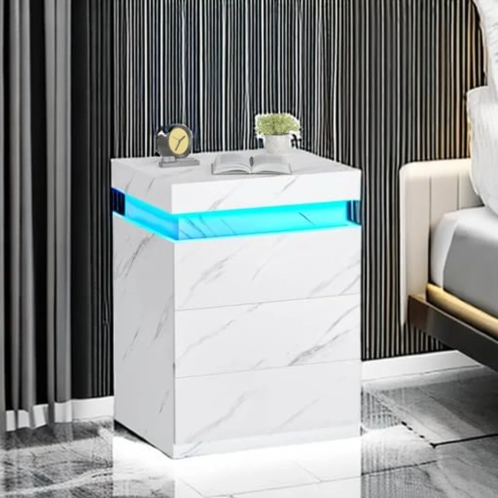 Nightstand with Charging Station and LED Lights