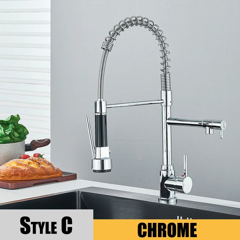 Dual Spout 360 Rotation Pull Down Faucet