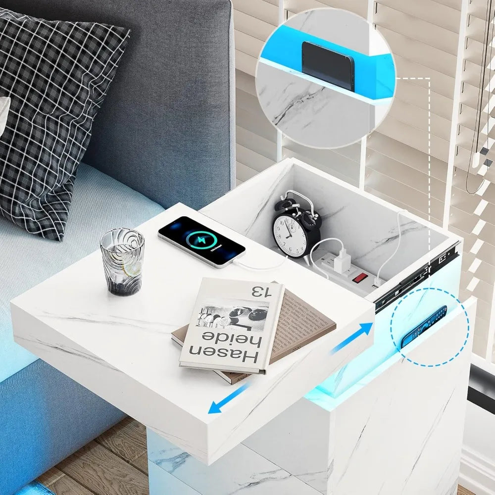 Nightstand with Charging Station and LED Lights