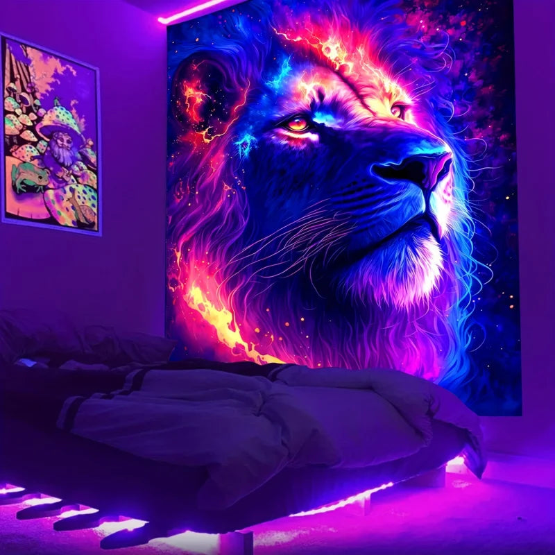 1pc Black Light Lion Tapestry