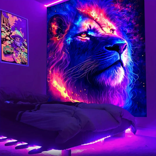 1pc Black Light Lion Tapestry