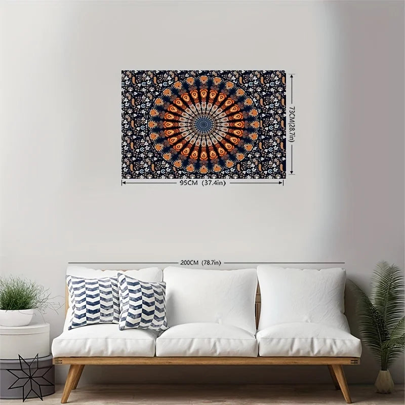 Vibrant Bohemian Peacock Mandala Tapestry
