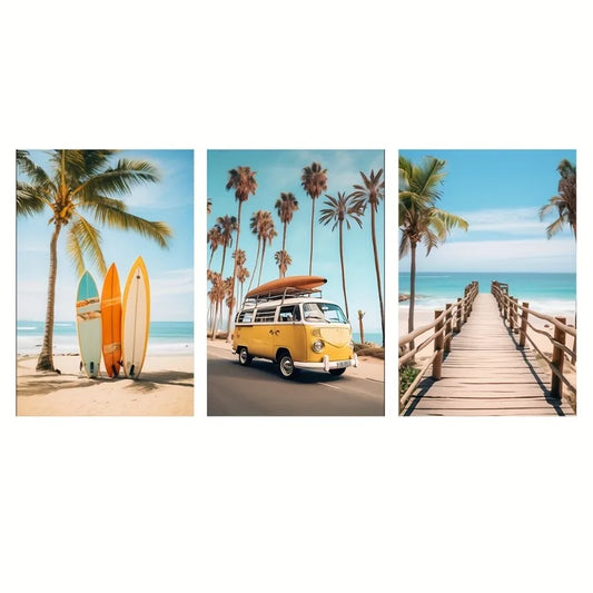 3 Pcs Framed Beach Wall Art Canvas