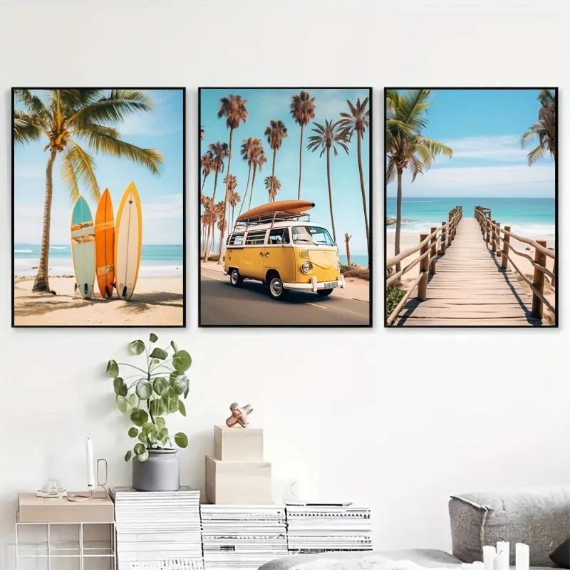 3 Pcs Framed Beach Wall Art Canvas