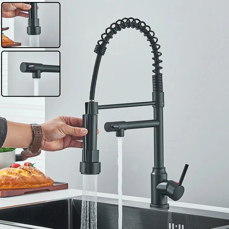 Dual Spout 360 Rotation Pull Down Faucet