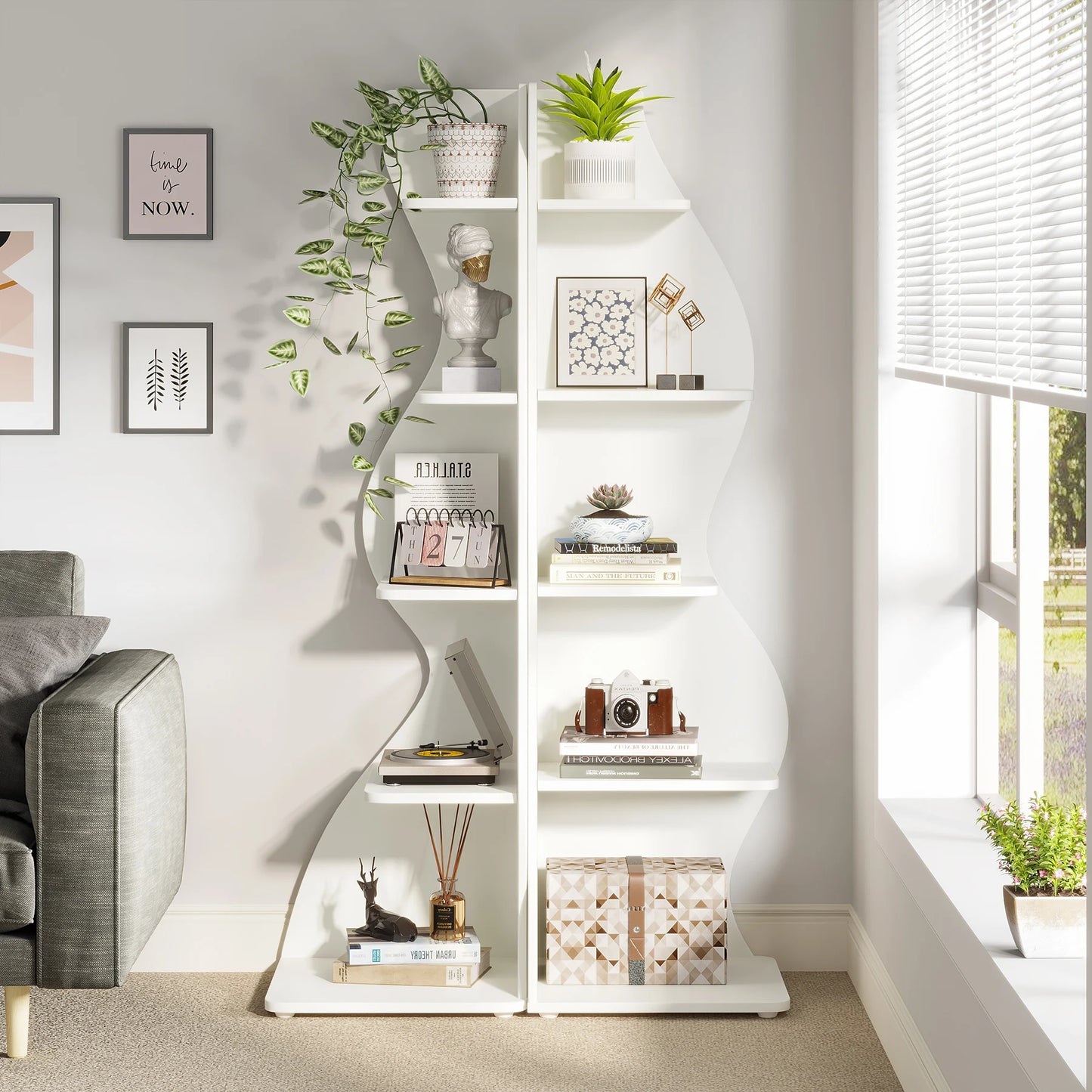 Modern 5-Tier Corner Bookshelf