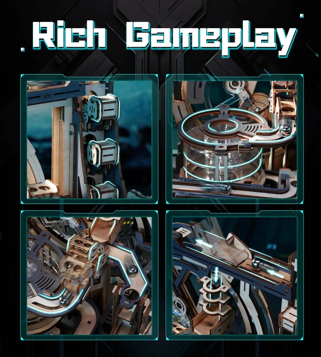 Robotime 3D Electric Wooden Marble Spaceport Puzzle