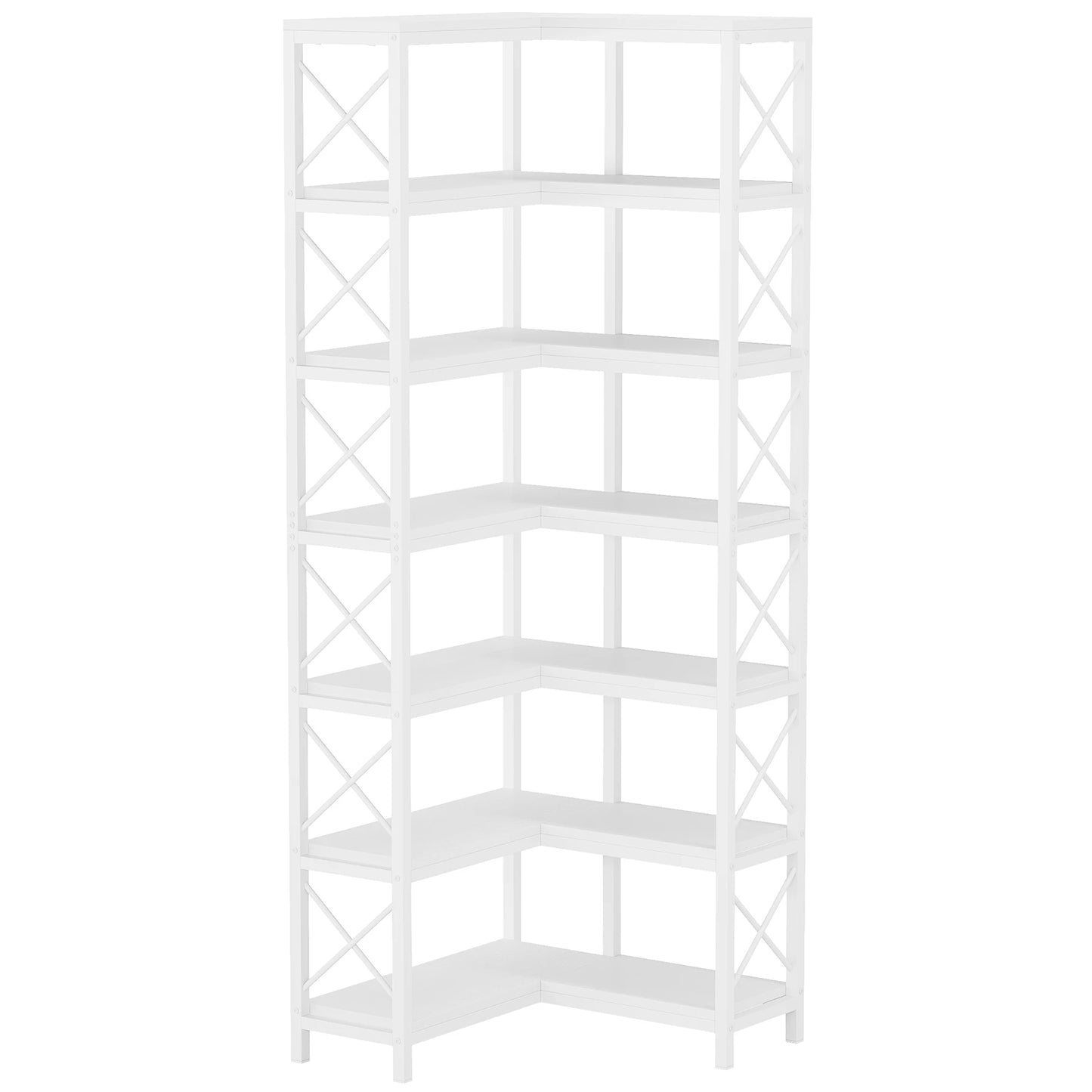 7-Shelf Metal Frame Corner Bookshelf