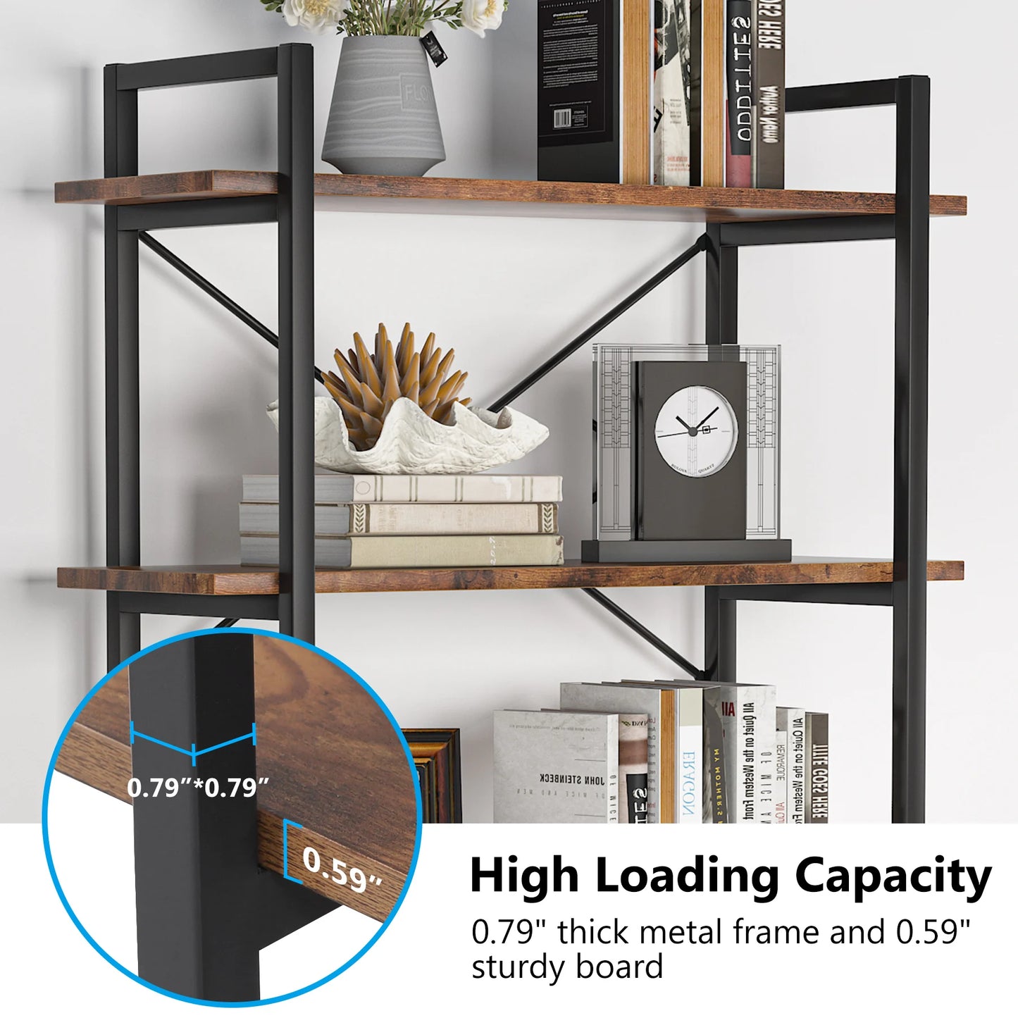 5 Tier Industrial Bookshelf with Metal Frame