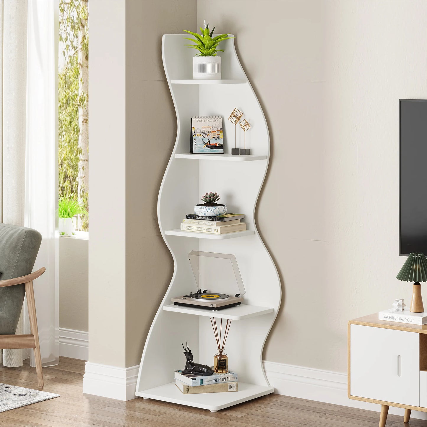 Modern 5-Tier Corner Bookshelf
