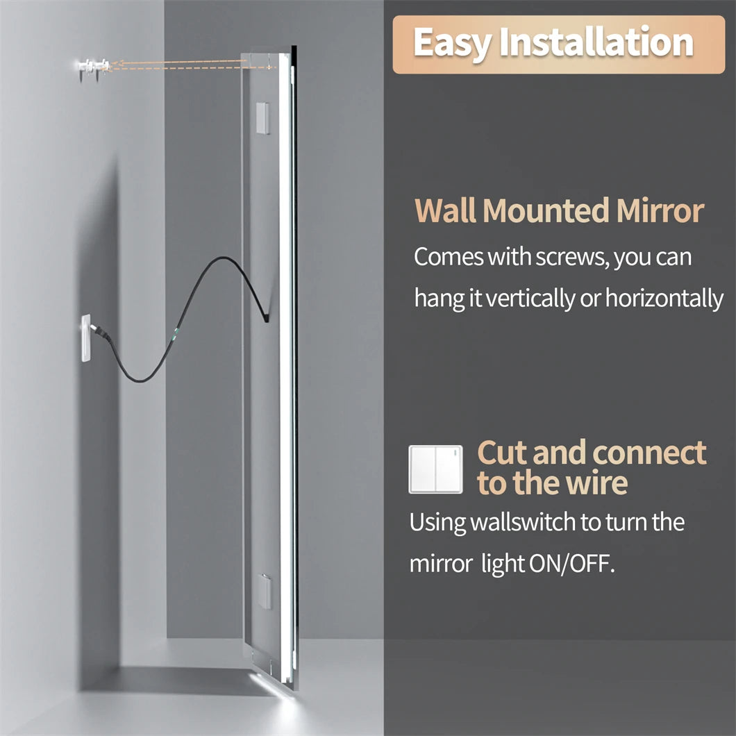 Wall Mounted Bathroom Mirror Bluetooth, Smart LED