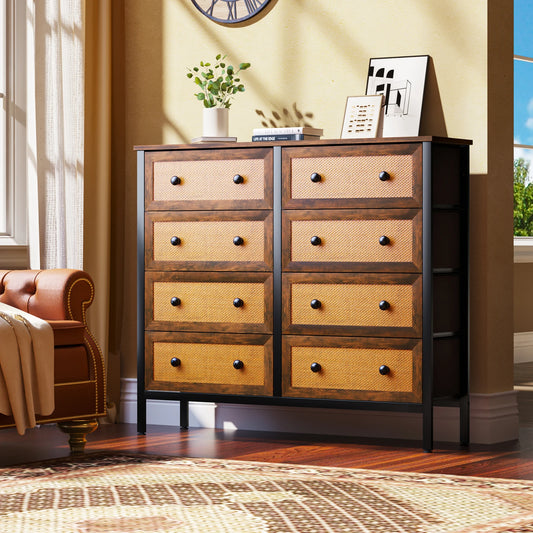 8 Drawer, Rattan Woven Dresser