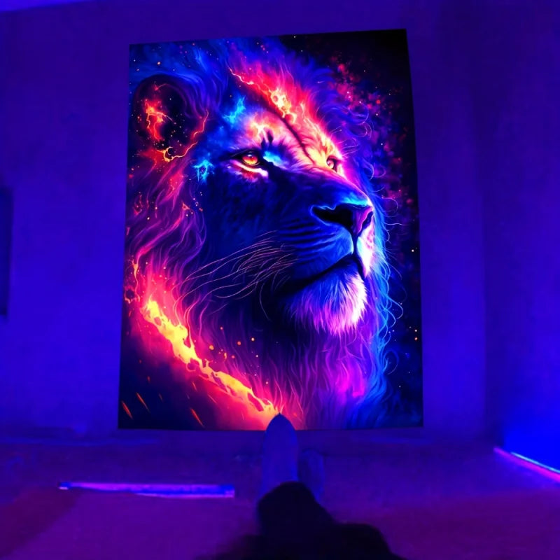 1pc Black Light Lion Tapestry