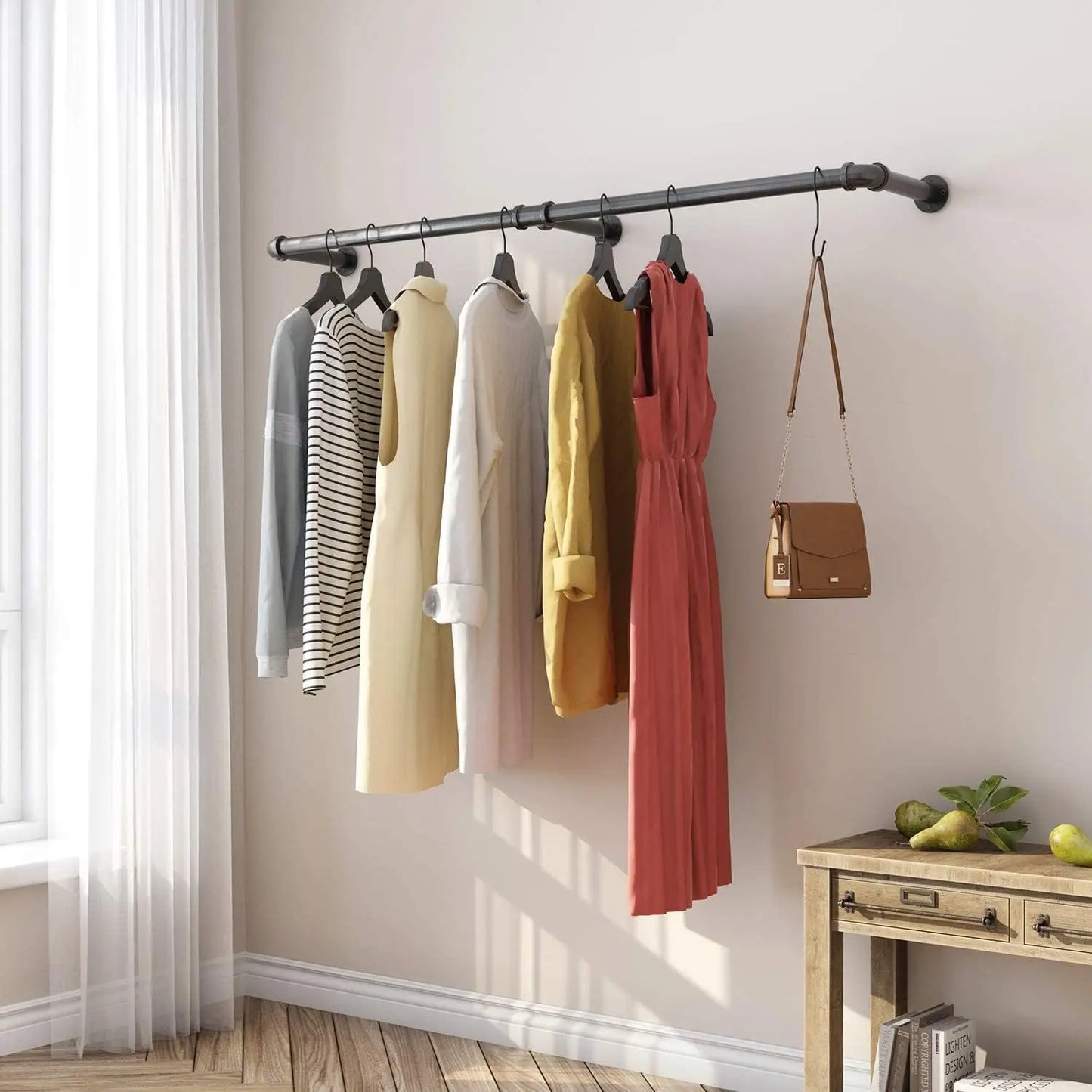Wall Mounted Pipe Clothes Hanging Rack, Detachable