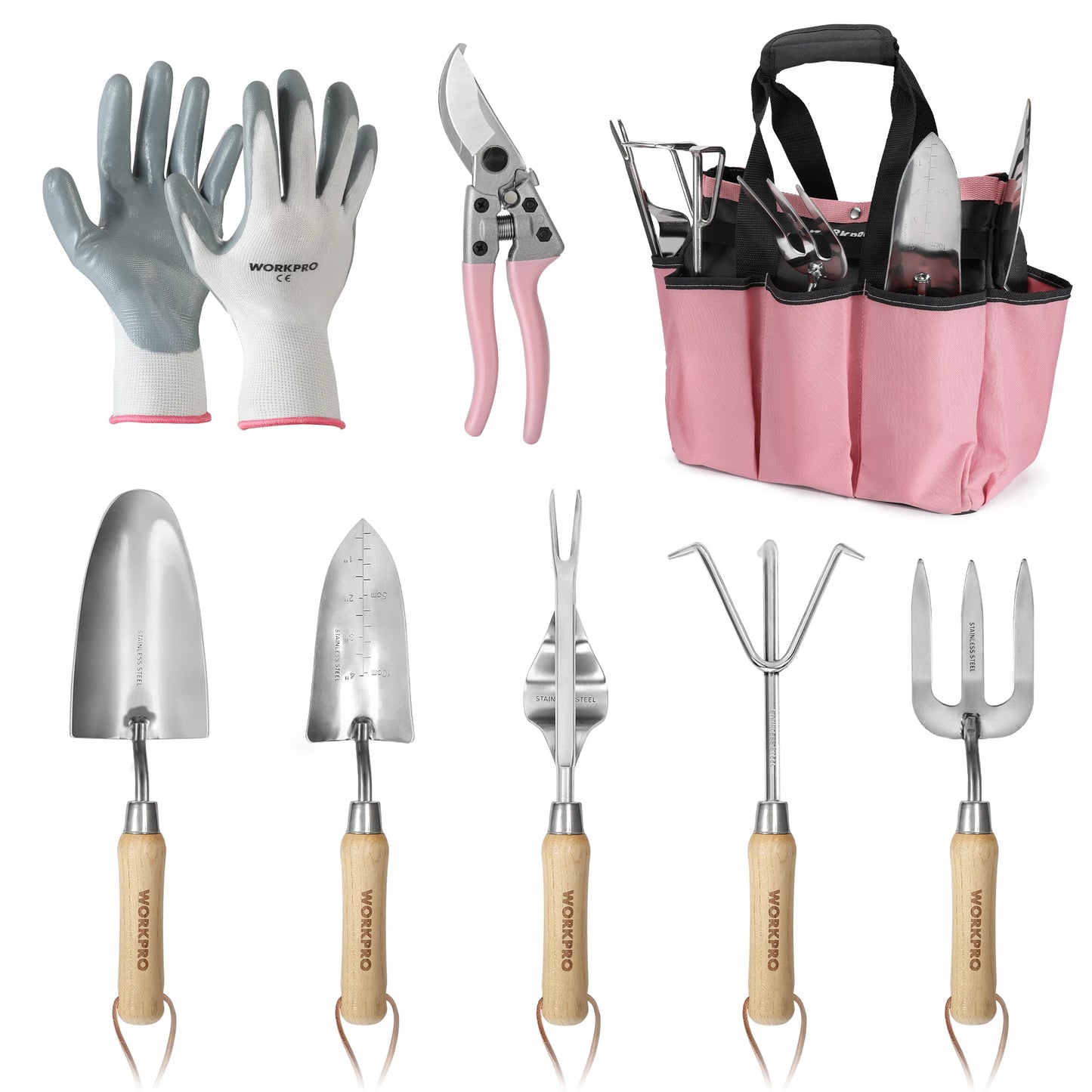 WORKPRO 8-Piece Pink Garden Tool Set