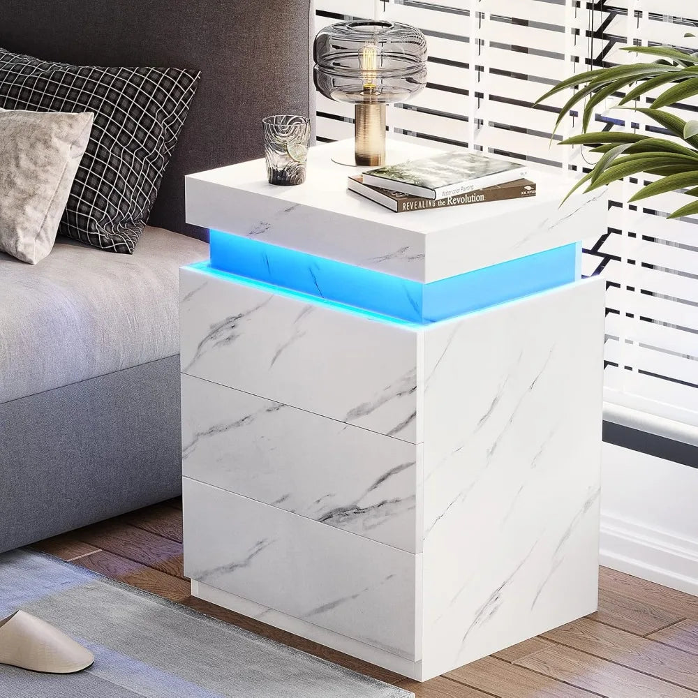 Nightstand with Charging Station and LED Lights