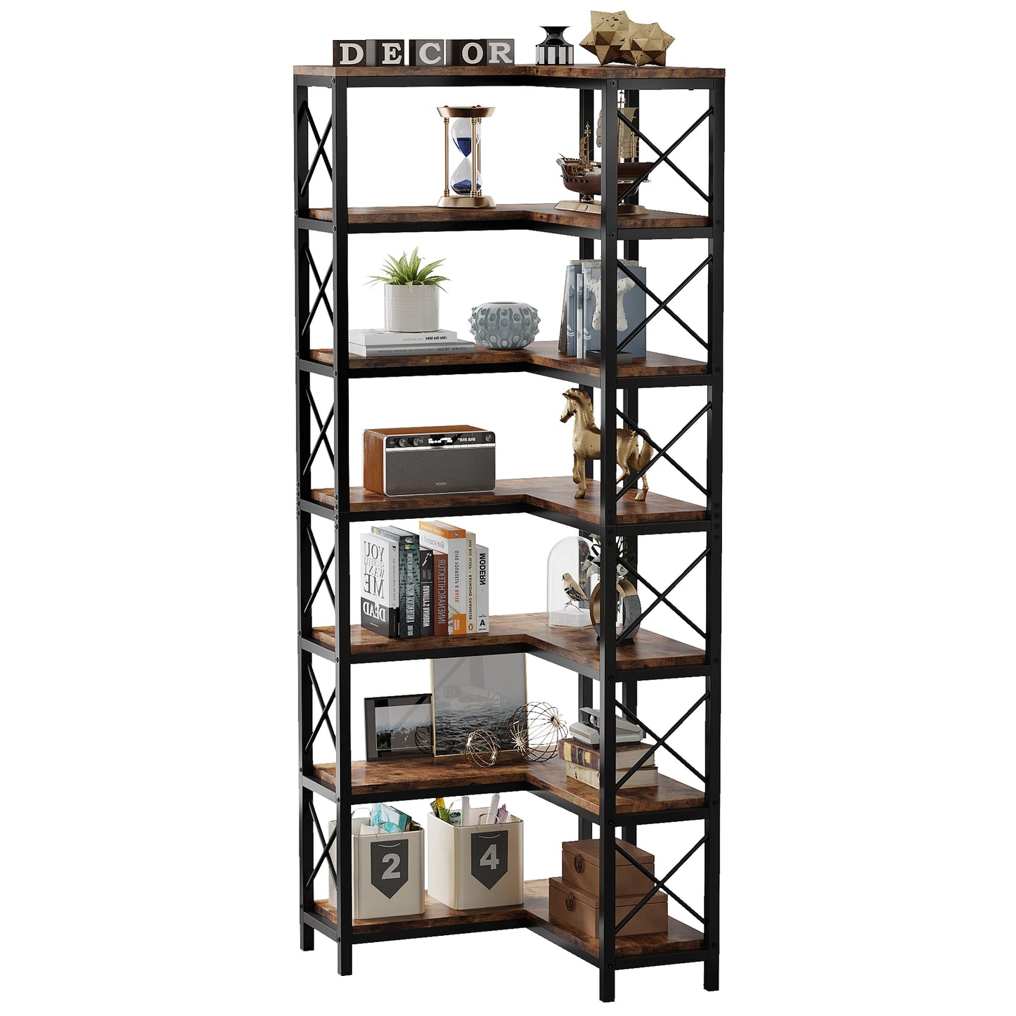 7-Shelf Metal Frame Corner Bookshelf