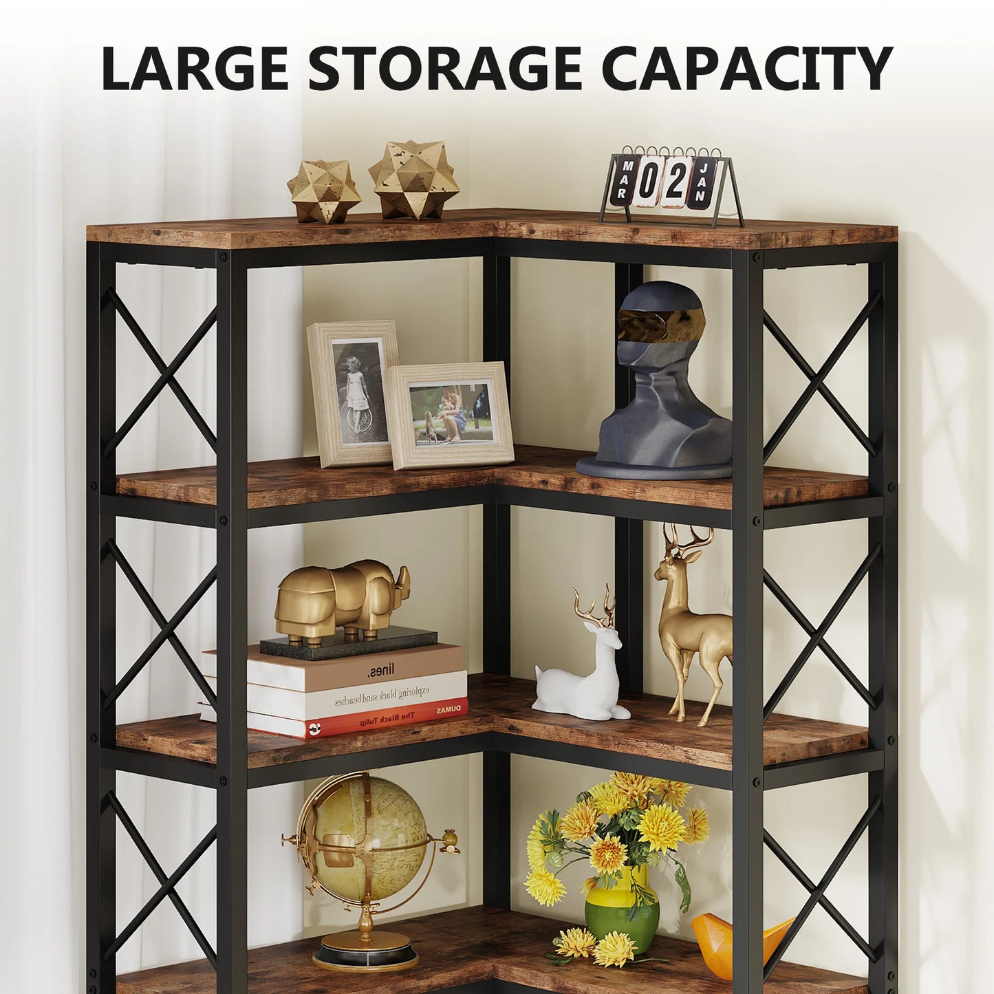 7-Shelf Metal Frame Corner Bookshelf