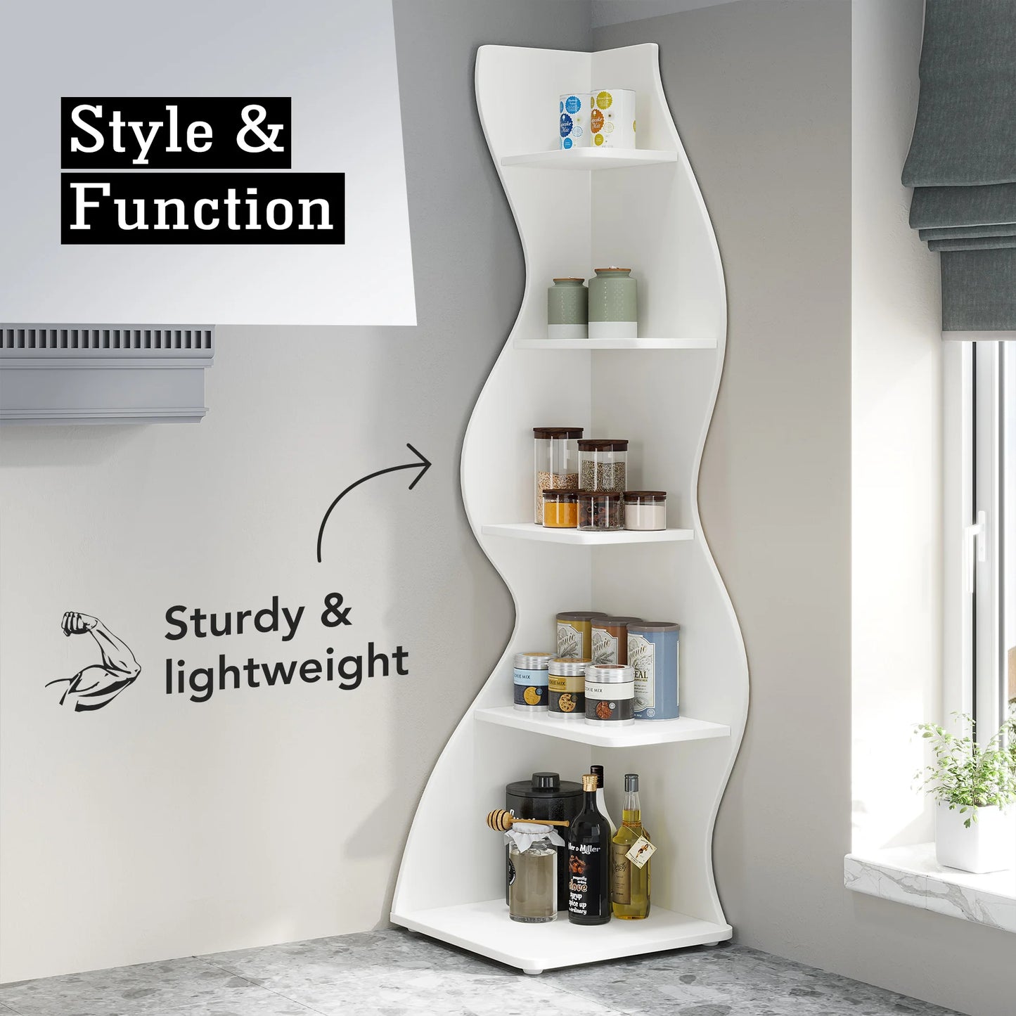 Modern 5-Tier Corner Bookshelf