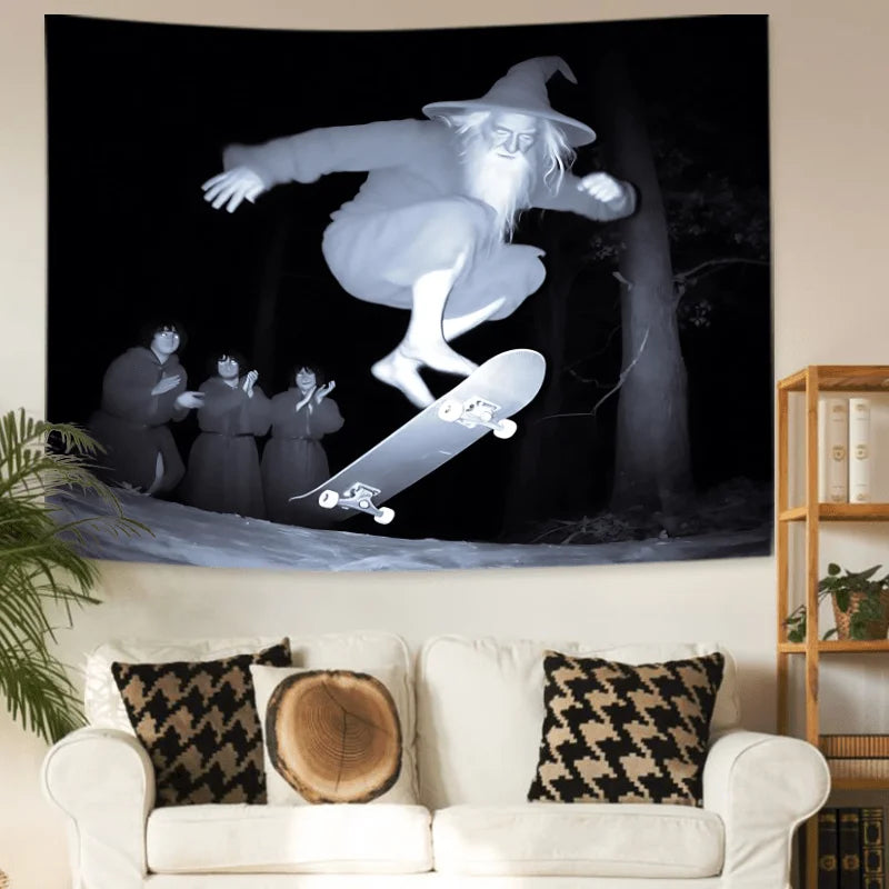 Skateboarding Old Man Tapestry