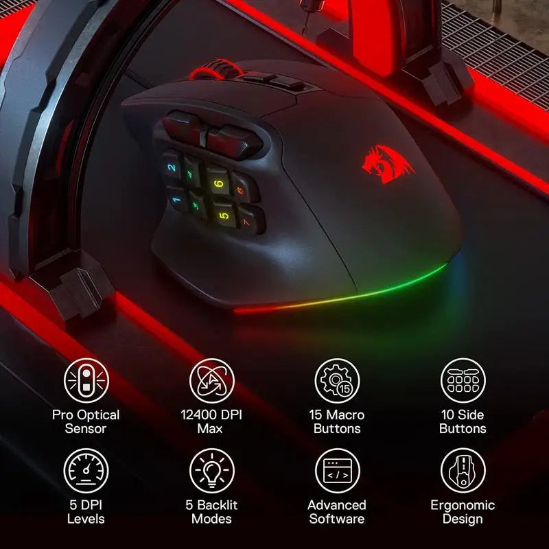 15 Programmable Buttons Wired RGB Gamer Mouse