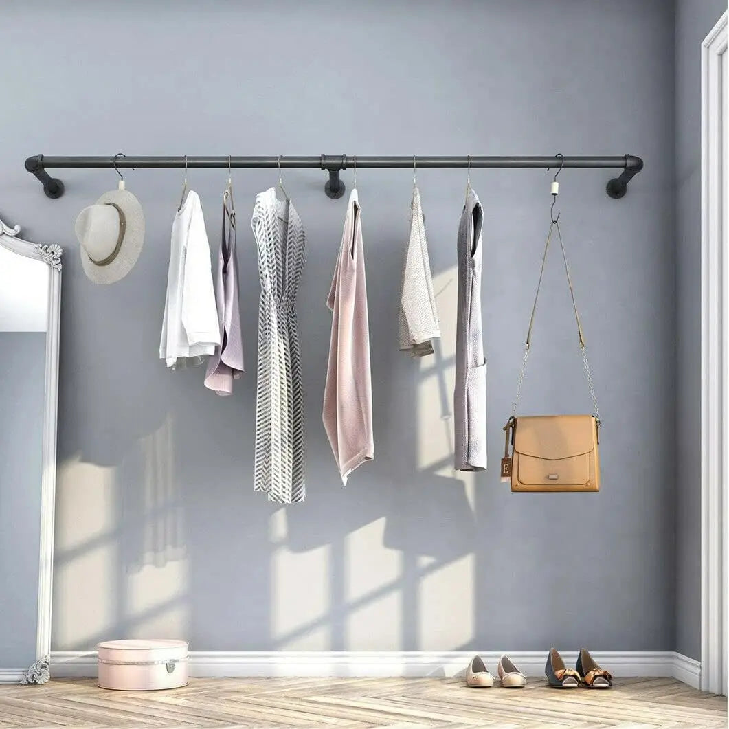 Wall Mounted 180cm Industrial Pipe Clothes Hanging Rail Rod Garment Rack Detachable