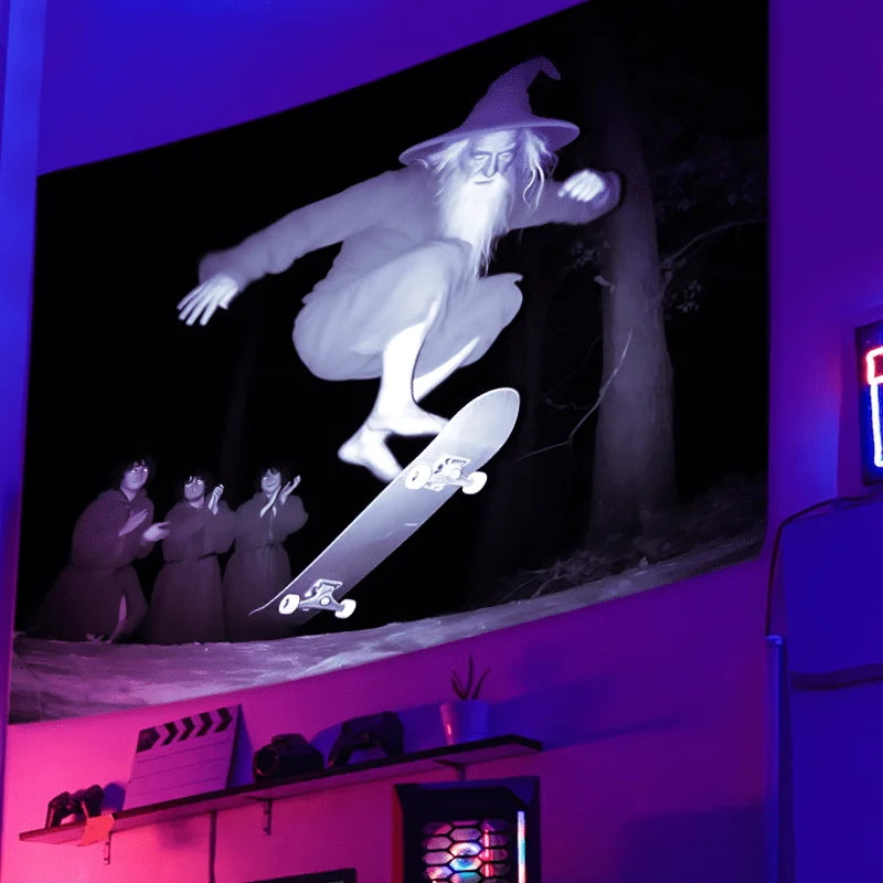 Skateboarding Old Man Tapestry