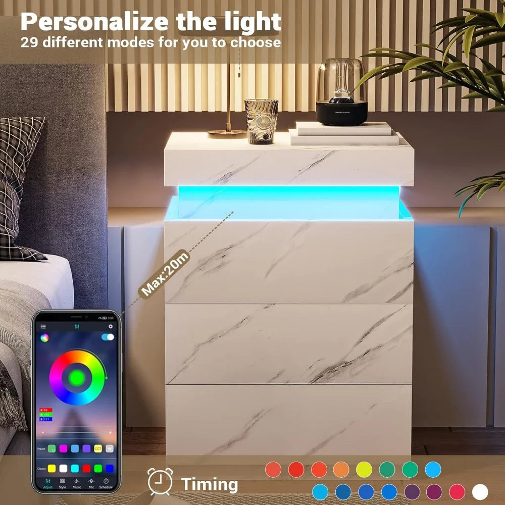 Nightstand with Charging Station and LED Lights