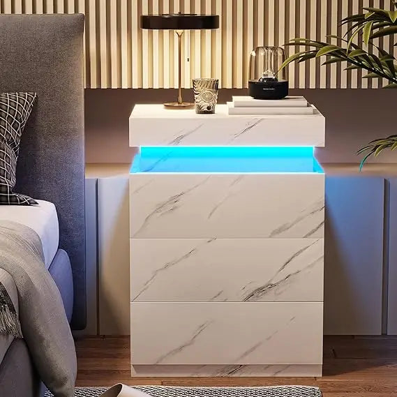 Nightstand with Charging Station and LED Lights